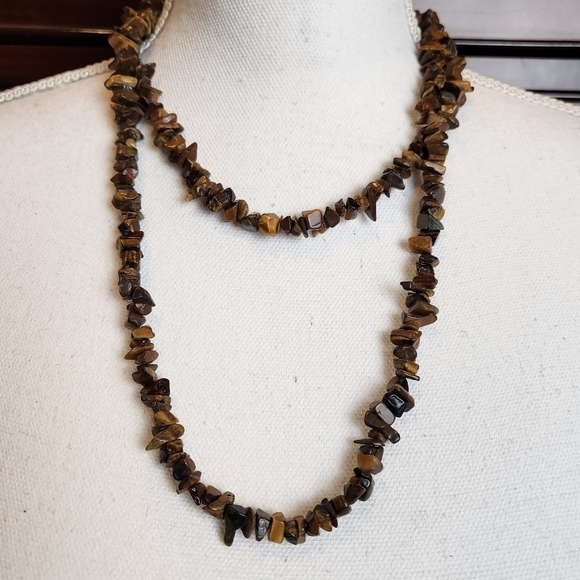 Tiger Eye Chip Long Necklace - Picture 4 of 5
